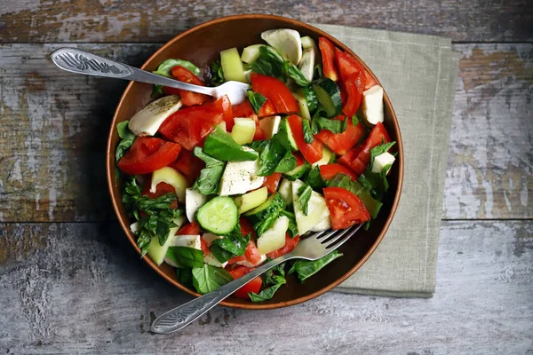 Salada Saudável Com Legumes Mussarela Conceito Alimentar Dietético — Fotografia de Stock