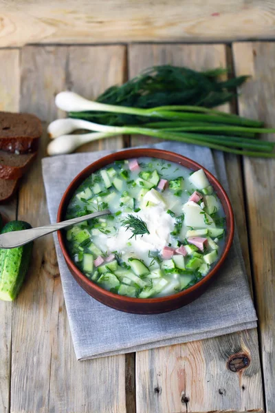 Холодний Суп Огірками Картоплею Сметаною Здорова Їжа — стокове фото