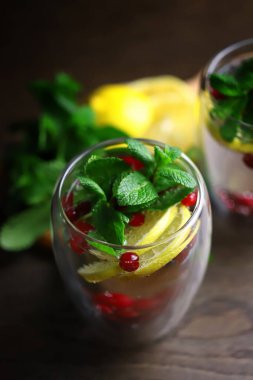 Nane, limon ve yaban mersinli detoks suyu. Diyet içecekler. Keto diyeti..