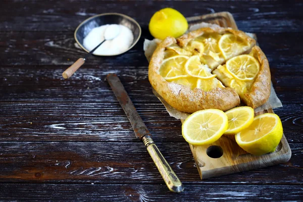 Galette Lemons Healthy Dessert Citrus Baking Lemon Tart — Stock Photo, Image