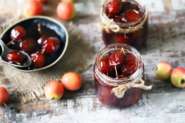 Paradise apple jam in a jar and in a bowl.