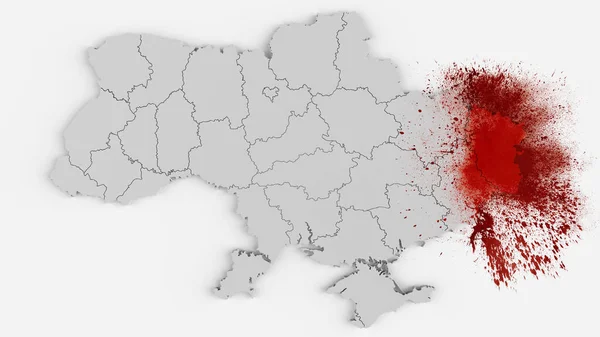 Mancha de sangre en el mapa de Ucrania - representación 3D — Foto de Stock
