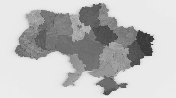 Ucrania Mapa con todos los Oblastos con detalles de altura - muy detallado - 3D Rendering — Foto de Stock