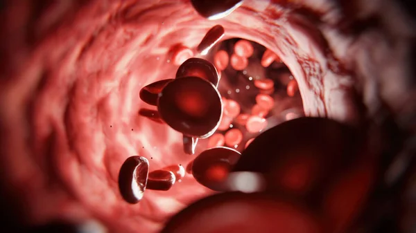 Blood cells on the way - 3D rendering — Stock Photo, Image