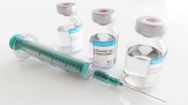 Beyaz zemin üzerinde Covid 19 Coronavirus aşısı -- 3 boyutlu