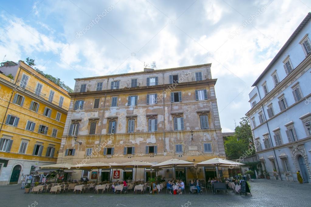 ROME, MAY 12: Old Palace and famous restaurant in Trastevere on