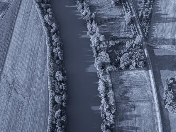 Vista Aérea Del Río Arno Entre Campos Cultivados — Foto de Stock