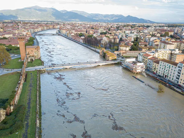 Vue Aérienne Pise Arno Lors Une Inondation Toscane Italie — Photo