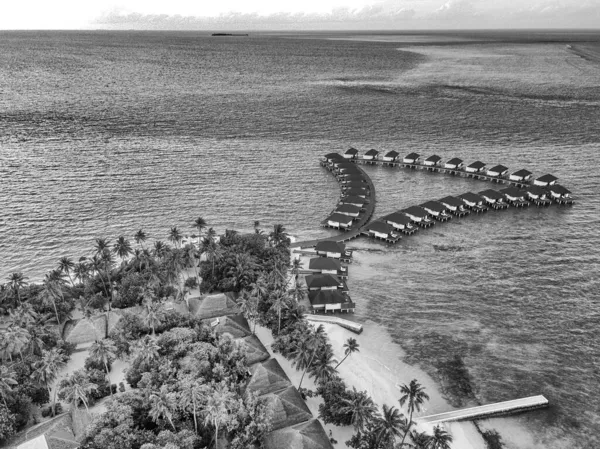 Aerial View Drone Bungalows Water Tourist Village Maldives — Stock Photo, Image