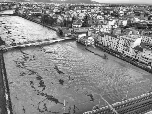 Vue Aérienne Pise Arno Lors Une Inondation Toscane Italie — Photo