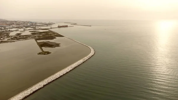 Différentes Couleurs Entre Mer Rivière Vue Aérienne Depuis Drone — Photo