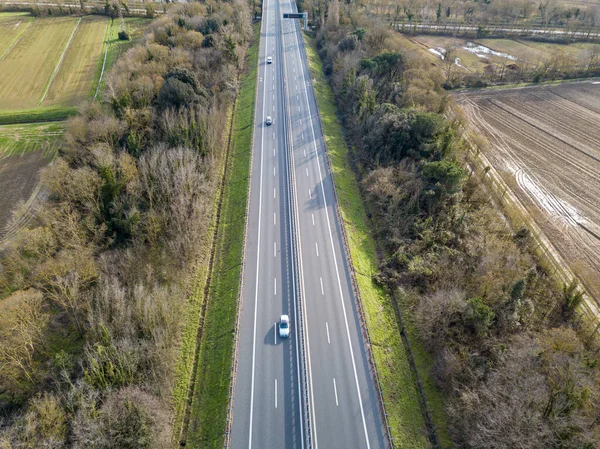 Vista Aérea Del Dron Carretera Entre Las Zonas Rurales Toscana — Foto de Stock