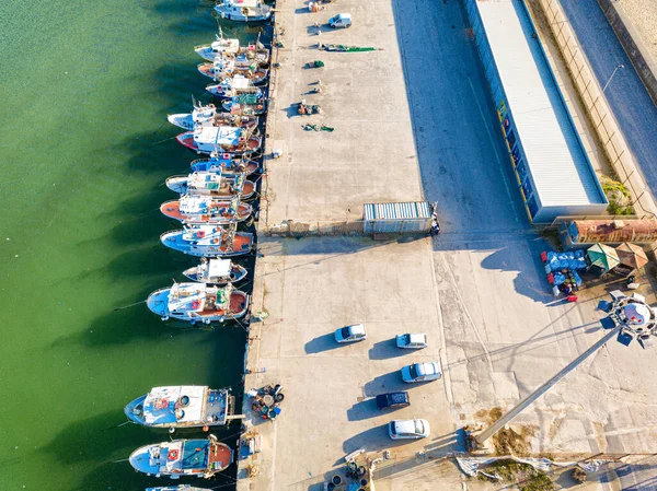 Aerial View Port Small Fishing Boats Evening — Stock Photo, Image