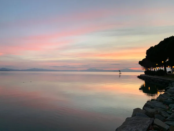 Чудовий Захід Сонця Озері Тразімено Умбрія Італія — стокове фото