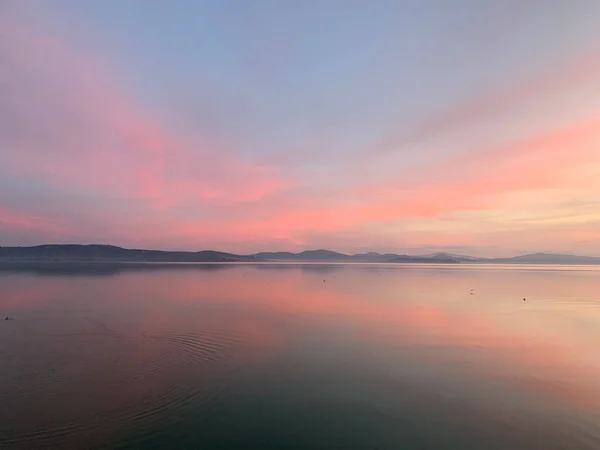 Prachtige Zonsondergang Aan Het Trasimeno Meer Umbrië Italië — Stockfoto