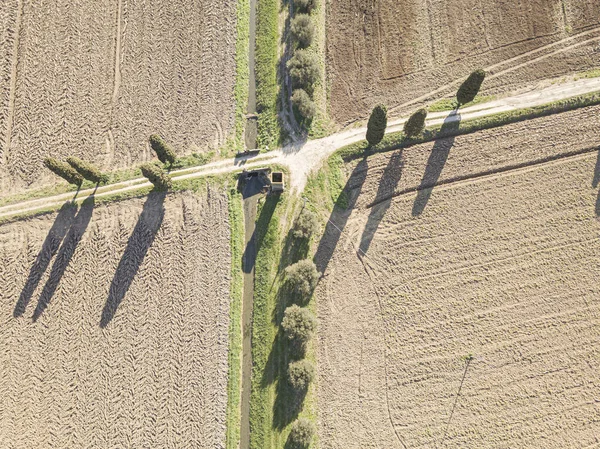 Aerial Drone Image Road Field — ストック写真