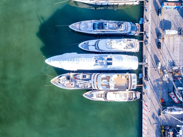 Aerial View Drone Yacht Luxury Boat Harbor Winter — Stock Photo, Image