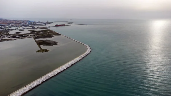 Différentes Couleurs Entre Mer Rivière Vue Aérienne Depuis Drone — Photo