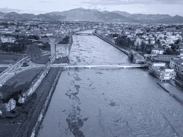 Aerial View Arno River Flood Pisa Italy — Stock Photo, Image