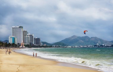 NHA TRANG, VIETNAM - MARCH: View of the city beach and hotels in clipart