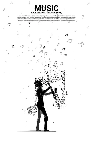 具有音乐旋律的萨克斯风手的矢量轮廓 音符舞动流畅 古典音乐音乐会和娱乐的概念背景 — 图库矢量图片