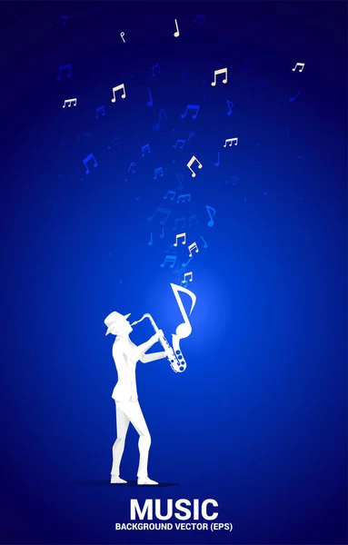 具有音乐旋律的萨克斯风手的矢量轮廓 音符舞动流畅 爵士乐音乐会及康乐活动的概念背景 — 图库矢量图片