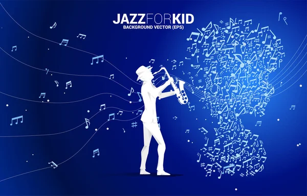 Vektor Saxofonist Und Kind Vom Tanzen Fließen Form Musik Note — Stockvektor