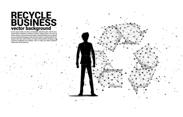 Silhouette Homme Affaires Debout Avec Icône Recycler Réseau Polygone Ligne — Image vectorielle