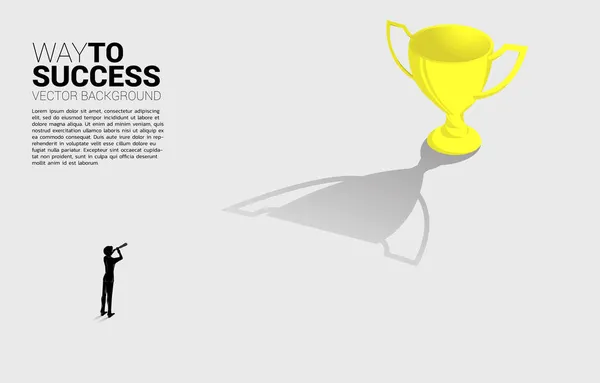 Silhouette Homme Affaires Télescope Cherchant Défendre Trophée Business Concept Leadership — Image vectorielle