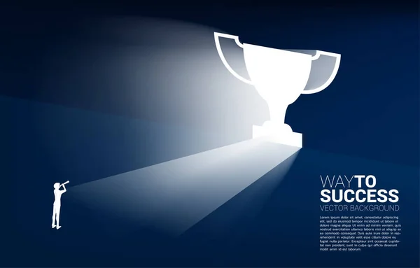 Silhouette Homme Affaires Télescope Regardant Lumière Sortie Trophée Forme Porte — Image vectorielle