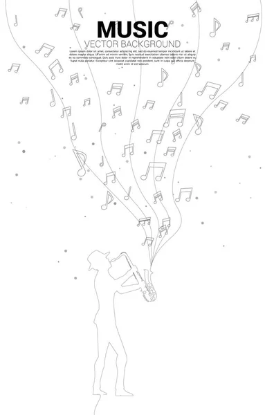 Musique Vectorielle Mélodie Note Danse Flux Avec Saxophoniste Ligne Concept — Image vectorielle