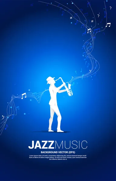 Silhouette Vectorielle Saxophoniste Avec Note Mélodie Musicale Dansant Flux Contexte — Image vectorielle