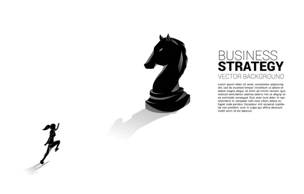 Businesswoman Running Knight Chess Piece Silhouette Vector Icon Business Planning — Stock vektor