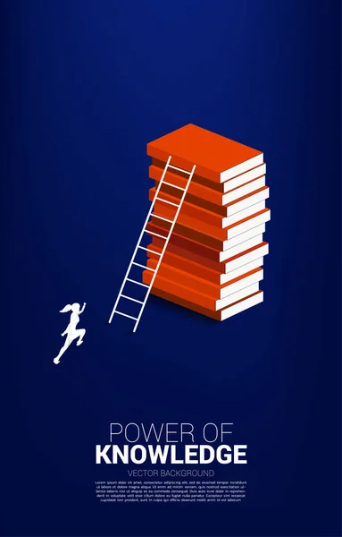 Bilginin Gücü Için Arka Planı Kavra Kadını Silueti Merdivenle Kitap — Stok Vektör