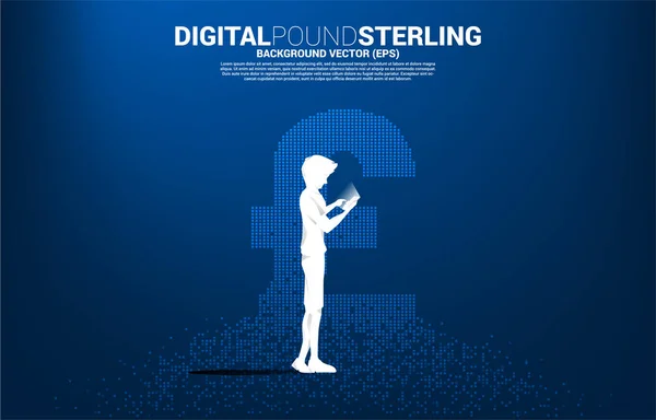 Vector Man Mobile Phone Money Pound Sterling Currency Icon Pixel — Stockvektor