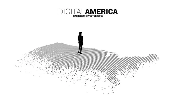 Vector Businessman Standing United States Map Pixel Square Concept America — Stock vektor