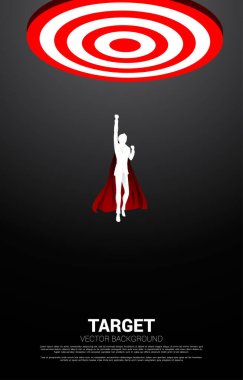 Dart tahtasına uçan iş adamının silueti. Hedefleme ve müşteri konsepti. başarıya giden yol.