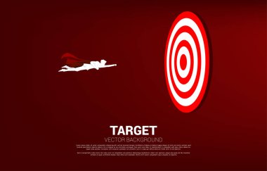 Dart tahtasına uçan iş adamının silueti. Hedefleme ve müşteri konsepti. başarıya giden yol.