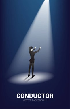 Vector silhouette of conductor with spot light. Concept background for classic music concert and recreation. clipart