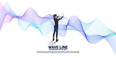 Arka planda ses dalgaları olan iletkenin vektör silueti. Orkestra konseri ve eğlence için arka plan kavramını kabul et.