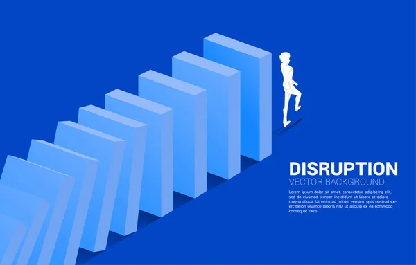 Silhouette Businessman Walking End Domino Collapse Concept Business Industry Disrupt — 스톡 벡터