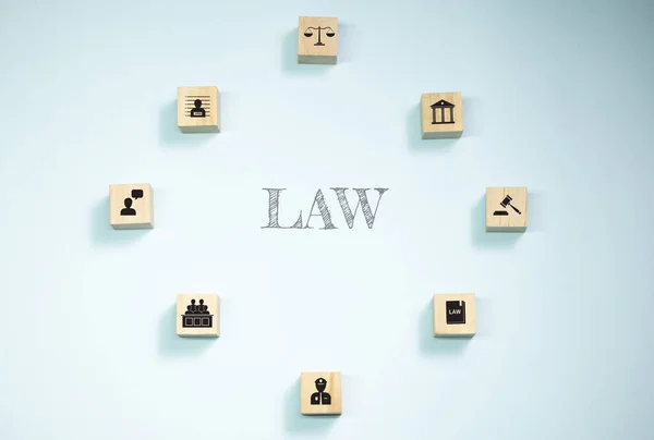Вид Сверху Деревянные Блоки Установленным Кругу Значком Закона Концепция Законодательства — стоковое фото
