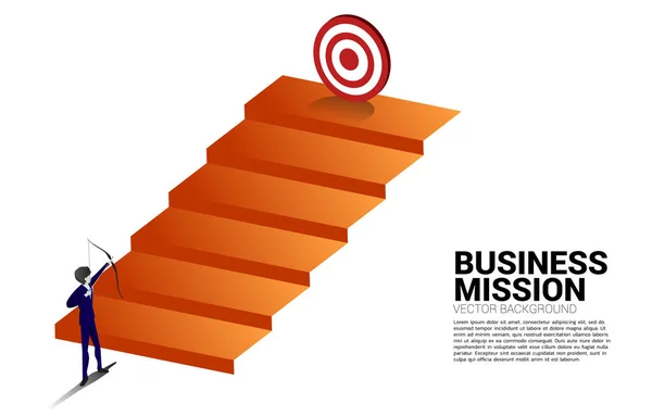 Επιχειρηματίας Κοστούμι Πυροβολούν Βέλος Για Στοχεύσει Στη Σκάλα Βήμα Επιχειρηματική — Διανυσματικό Αρχείο