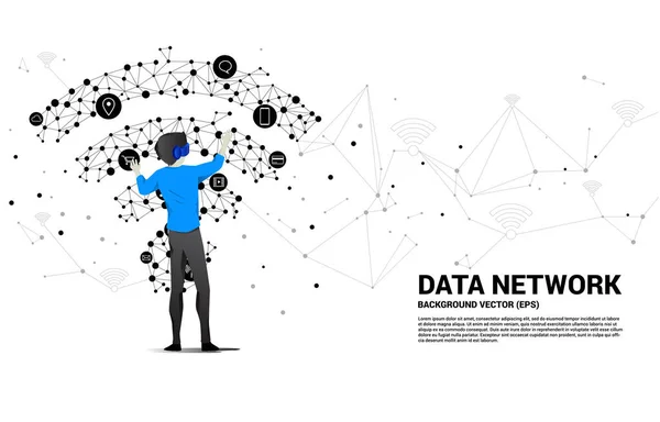 Silhouette Uomo Affari Indossare Occhiali Con Dot Connect Linea Circuito — Vettoriale Stock