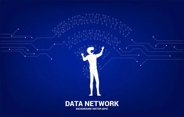 Silhouet Zakenman Dragen Bril Met Dot Connect Line Circuit Board — Stockvector