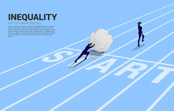 Silhueta Dos Empresários Desafio Desigualdade Conceito Obstáculos Carreira Desigualdade — Vetor de Stock
