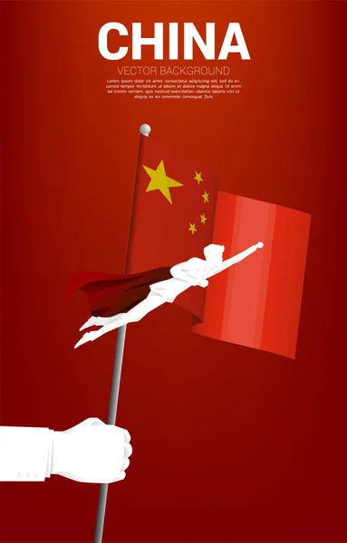 Силуэт Бизнесмена Летящего Китайским Флагом Концепция Создания Развития Компании Китае — стоковый вектор