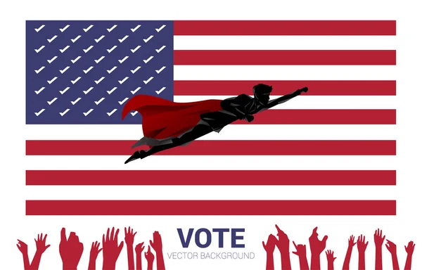 Silhouette Businessman Flying Sky Election Background Usa Flag Business Concept — стоковий вектор