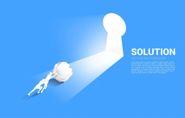 Silhouette Businessman Team Pushing Rock Exit Door Key Hole Concept — Wektor stockowy