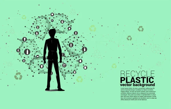 Silhouette Homme Affaires Debout Avec Icône Recycler Réseau Polygone Ligne — Image vectorielle